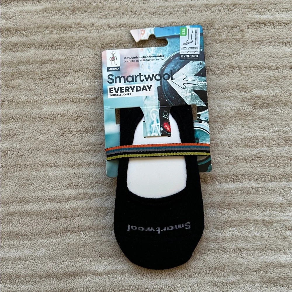 2 Pairs of NWT Smartwool Everyday No Show Socks Black Merino Wool Blend Medium